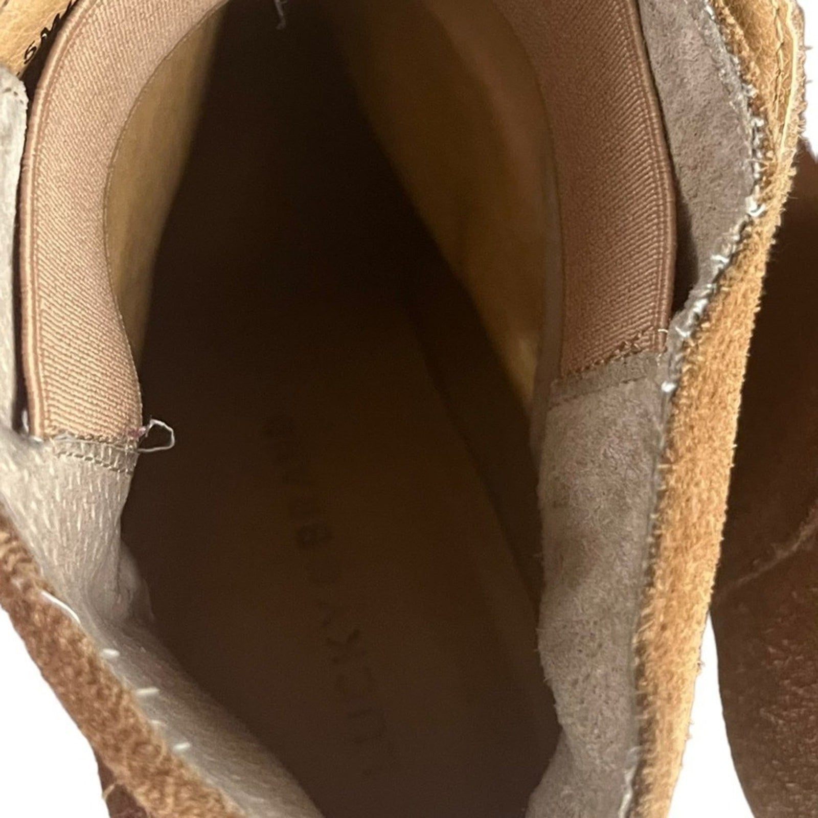 Lucky Brand Ankle Boots Womens Size 8.5 Pull On 3.25” Wedge Cognac Brown Suede  