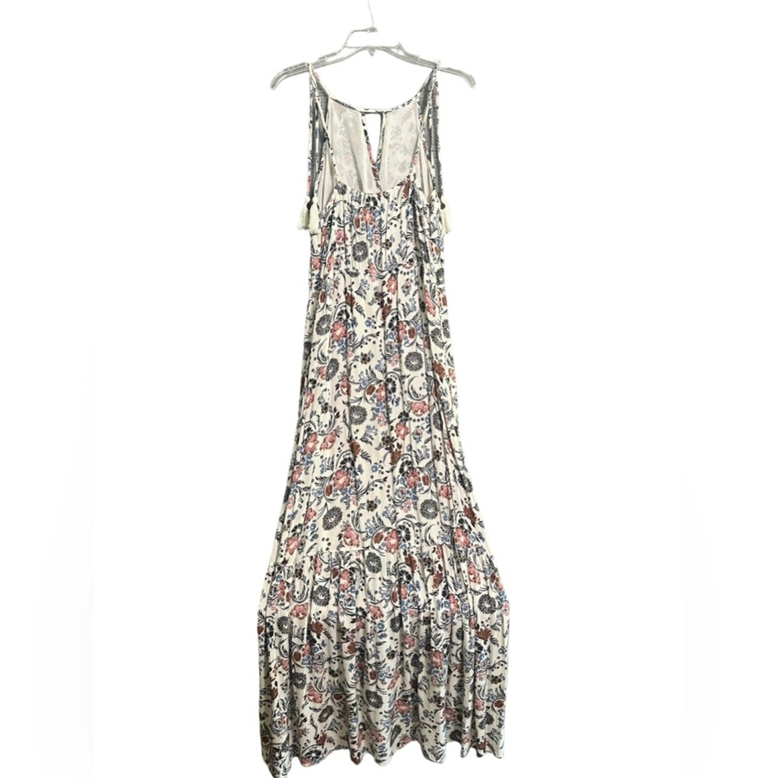 American Eagle Maxi Womens Size Medium Long Floral Keyhole Tassel Tie Dress
