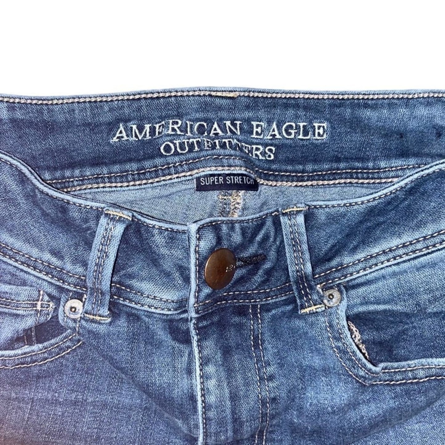 American Eagle Kick Crop Jeans Womens Size 6 Distressed Super Stretch 