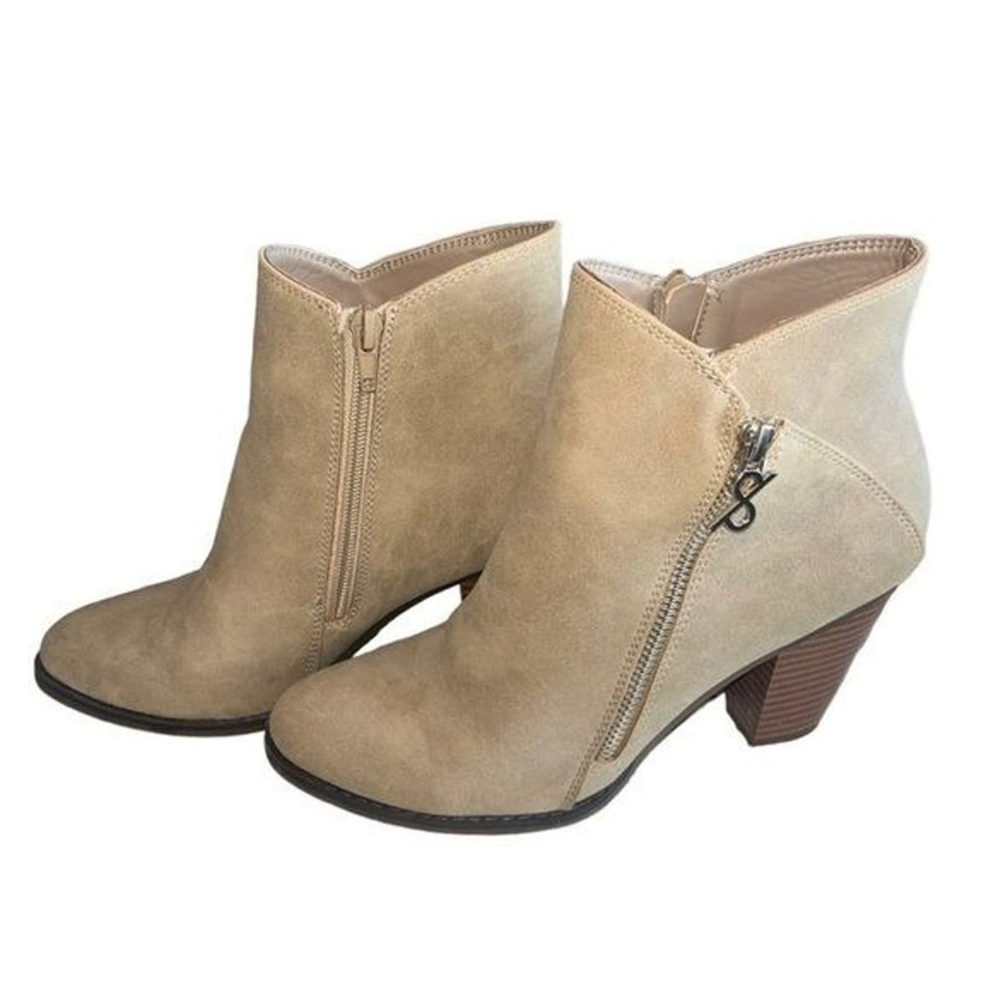 Parker & Sky Ankle Boot Womens Size 8.5 Faux Suede Tan Bootie Side Zip