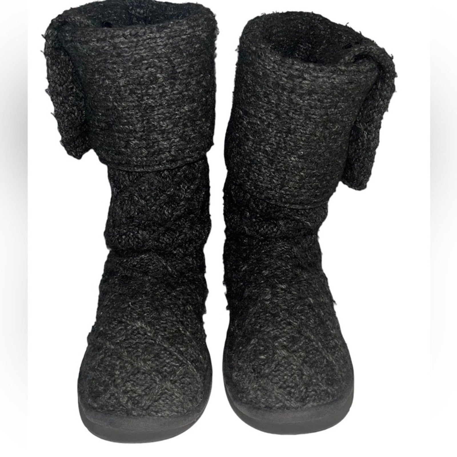 UGG Shearling Boots Womens Size 7 Gray Classic Long Sheepskin Lattice Knit 