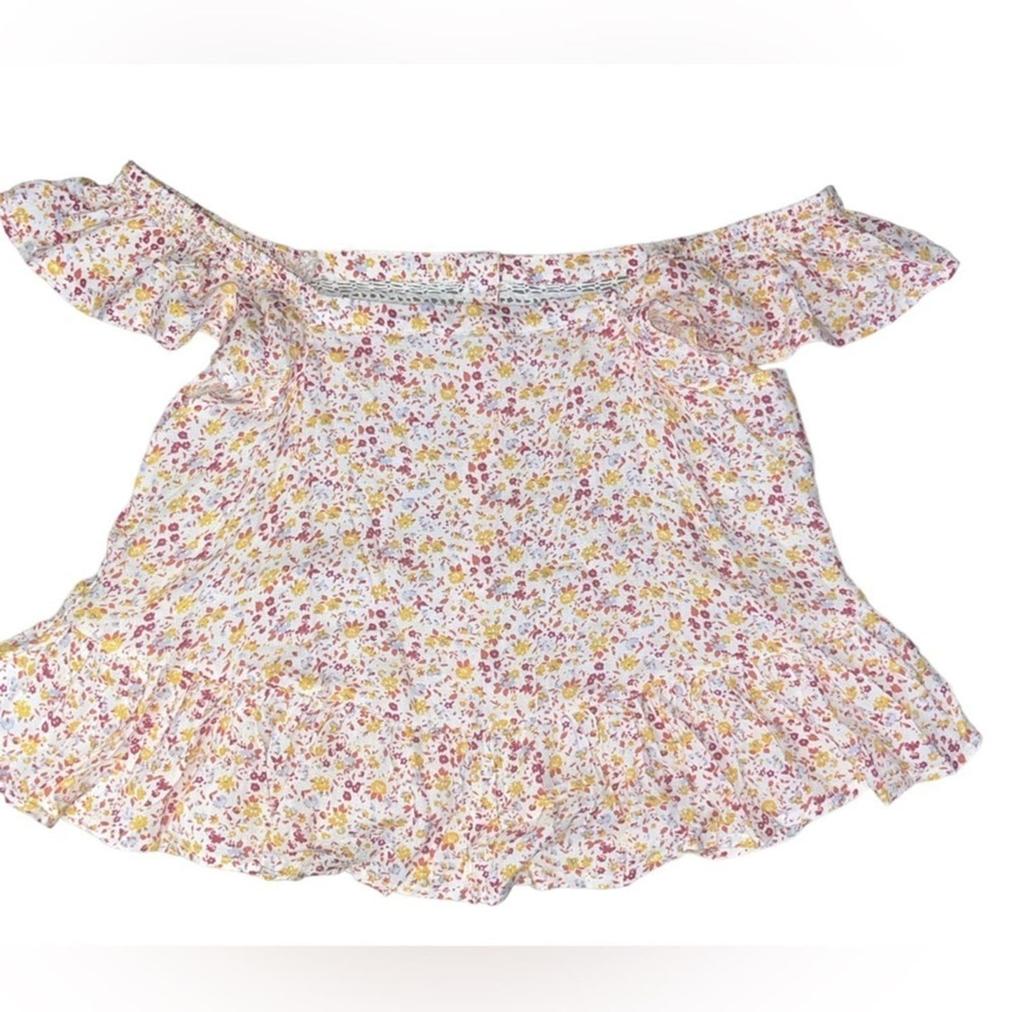 Lucky Brand Phoebe Crochet Trim Floral Top Womens Size XS Off Shoulder Boho NWT 