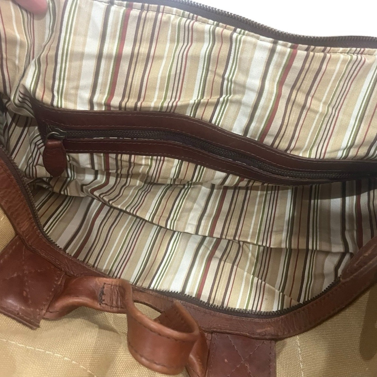 Melvill & Moon Brown Medium Canvas Safari Duffel Bag With Shoulder Strap Leather