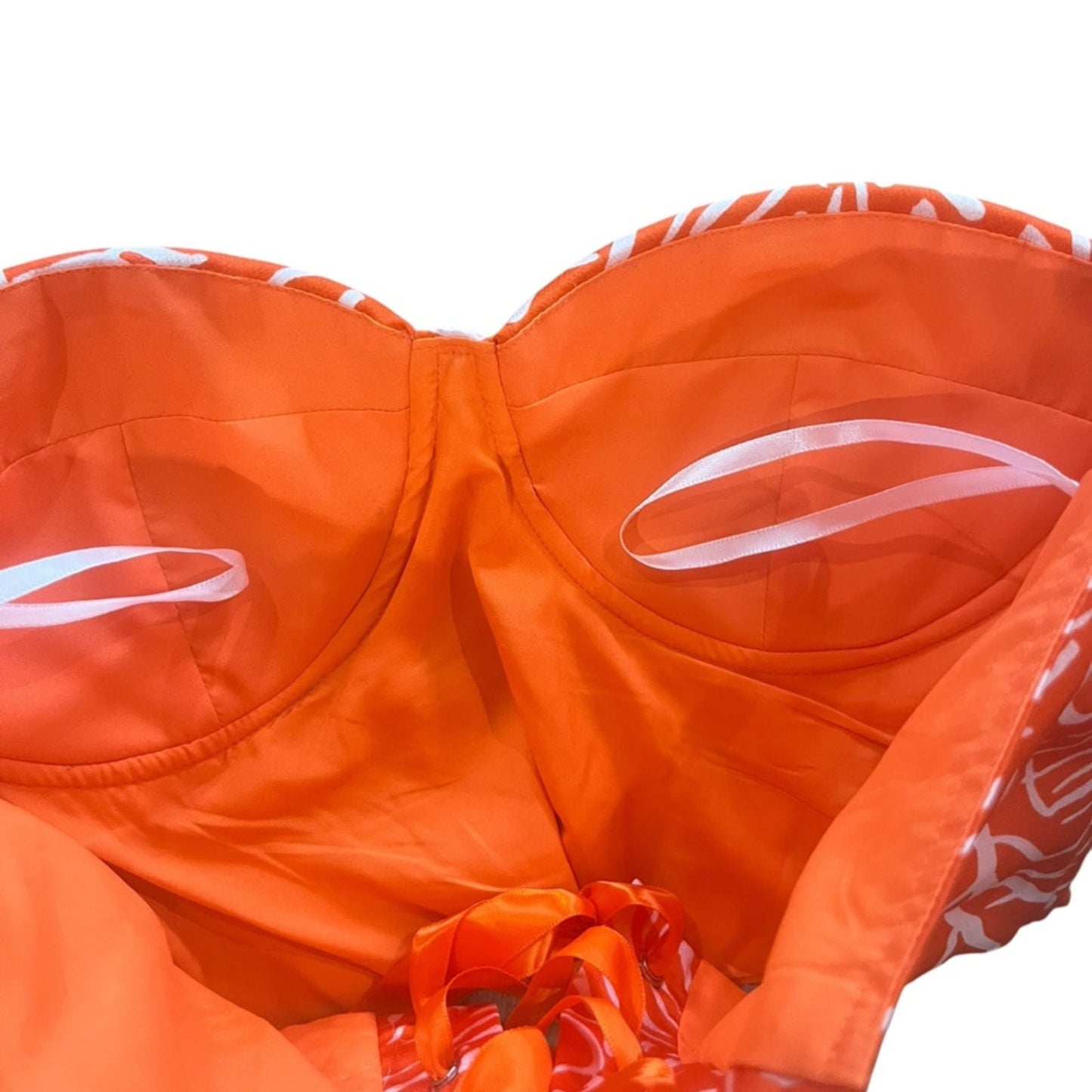 Shein Bustier Strapless Crop Top Size Large White Orange  Ribbon Tie Back