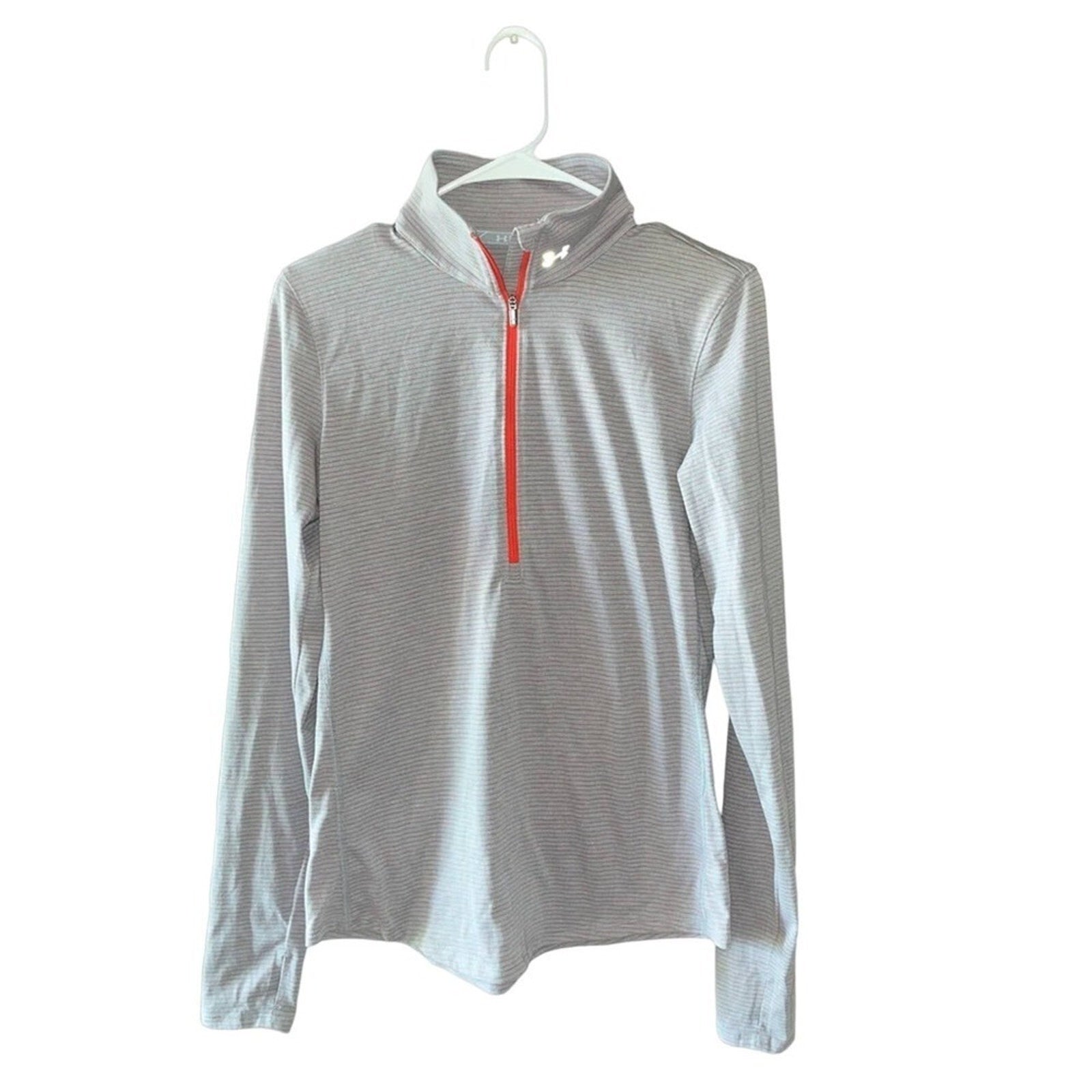 Under Armour Atheltic Pullover Women Size Small Heat Gear 3/4 Zip Gray Stripes 