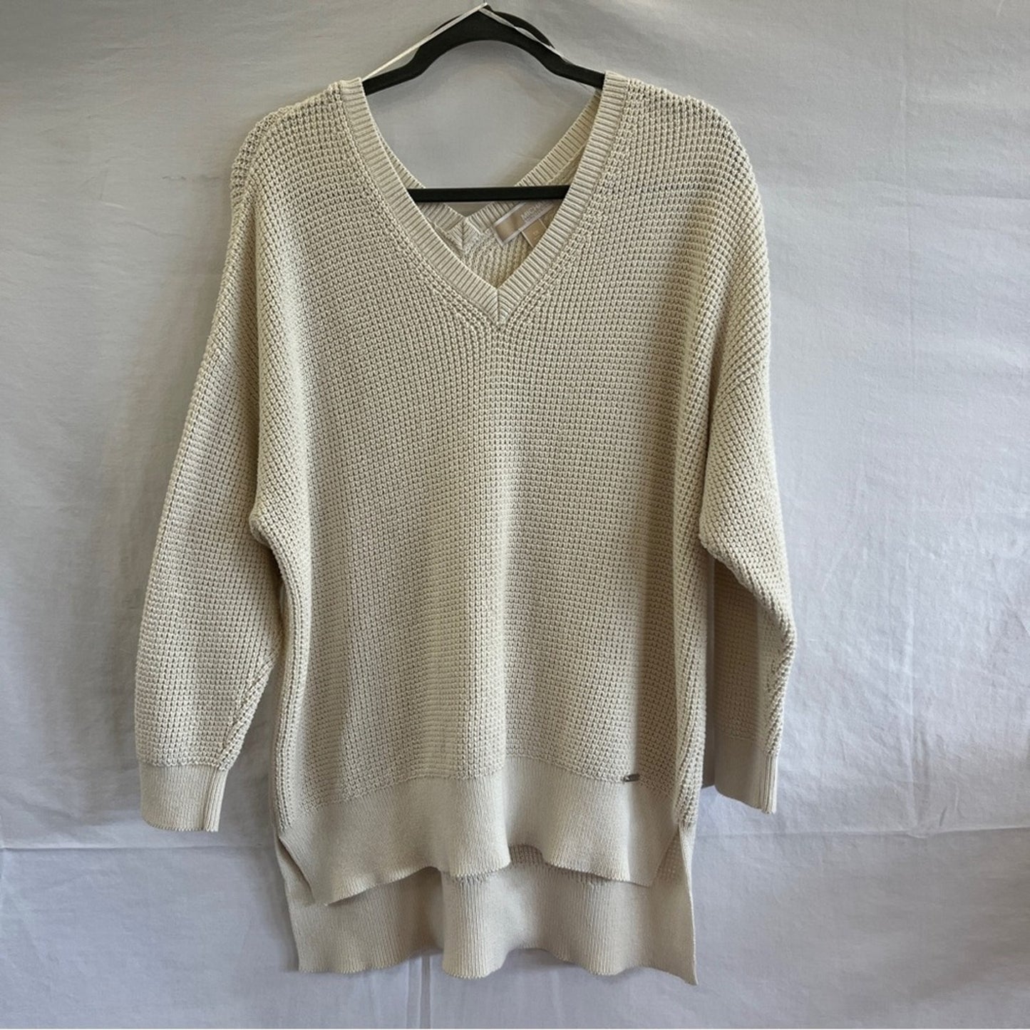 Michael Kors Tunic Sweater Womens Size 1X Ivory Knitted V Neck Simple Basic Sexy