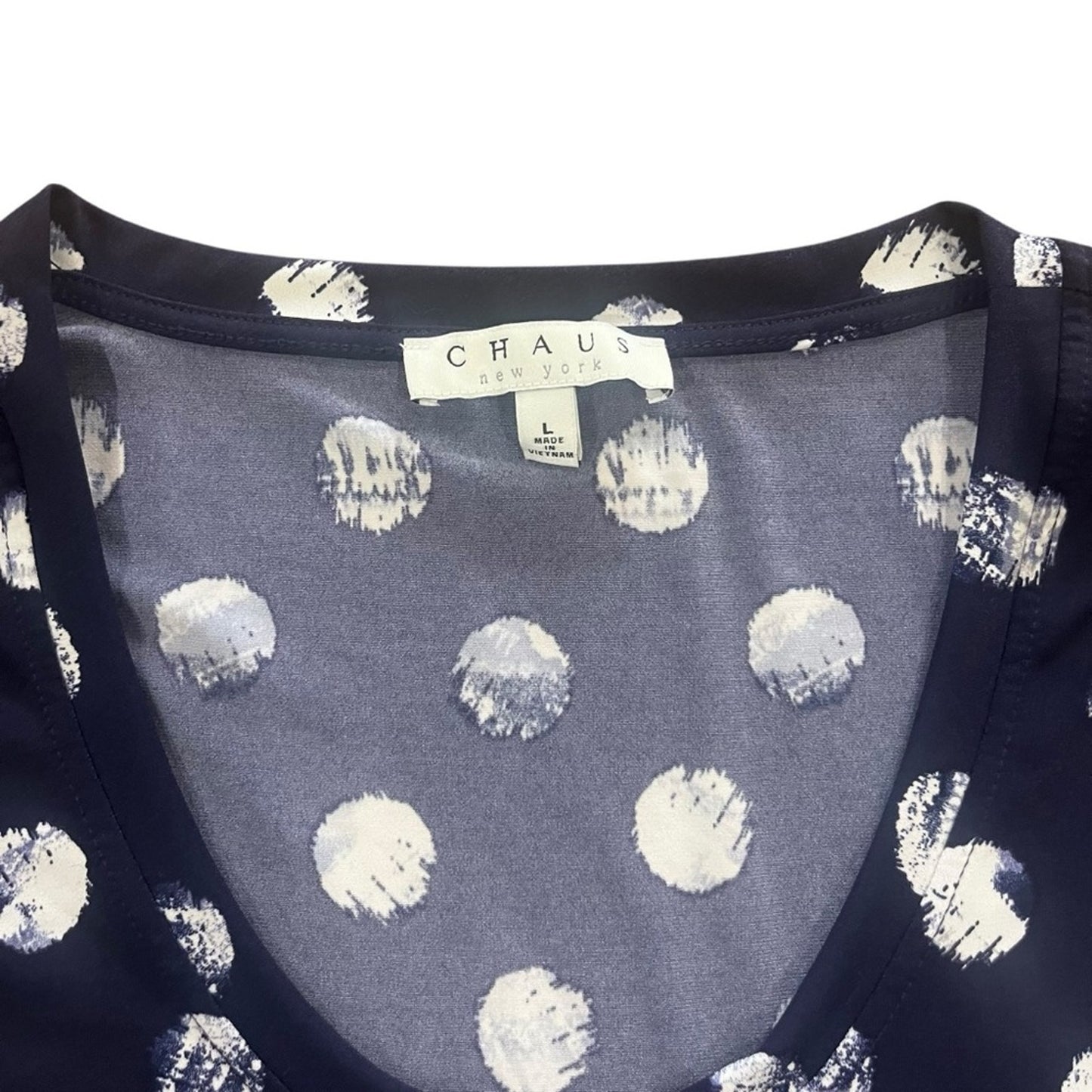 CHAUS Womens Batik Shibori Evening Navy Sleeveless Dress Size Large NWT