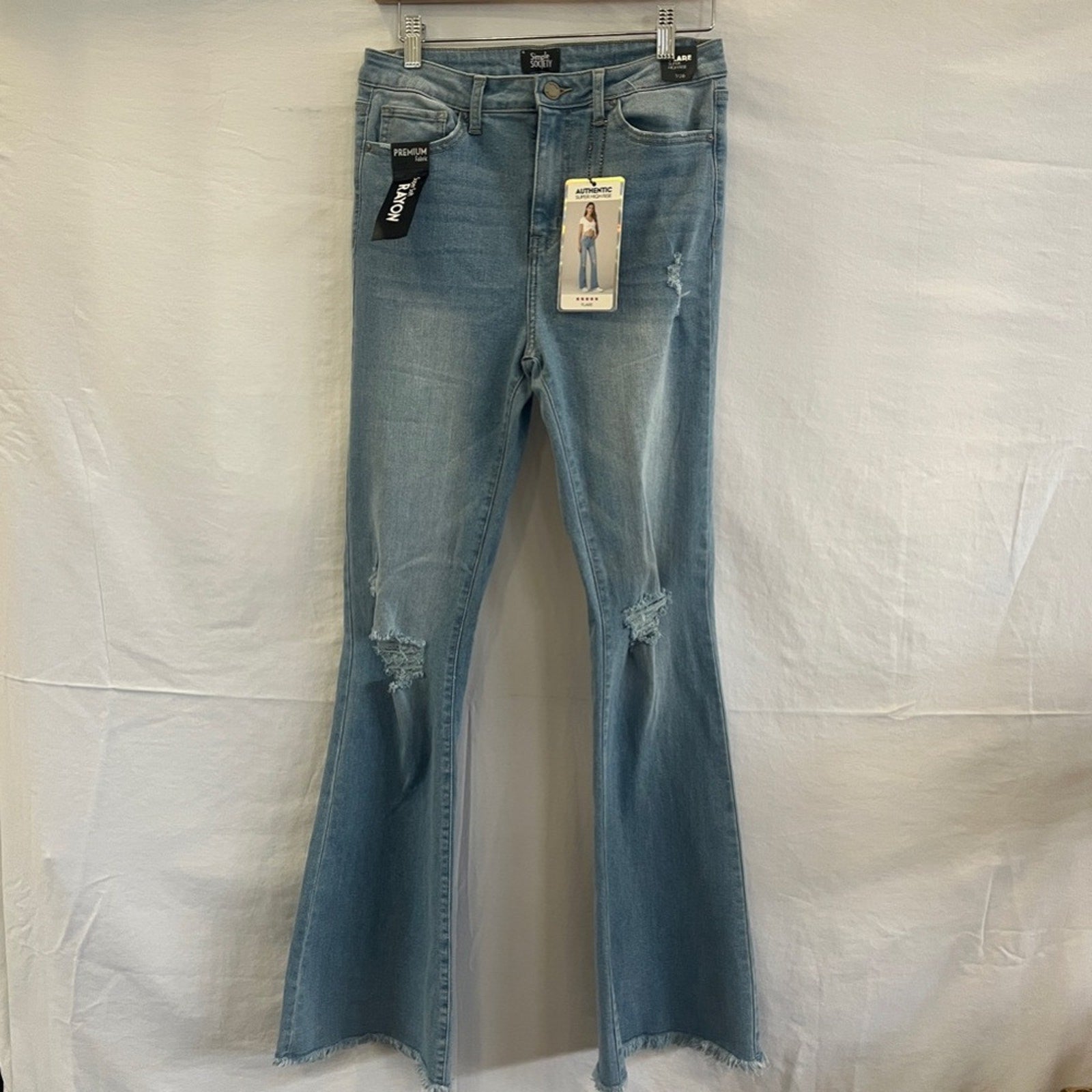 Simple Society Super High Rise Flare Jeans Juniors Size 7 Premium Fabric Modern