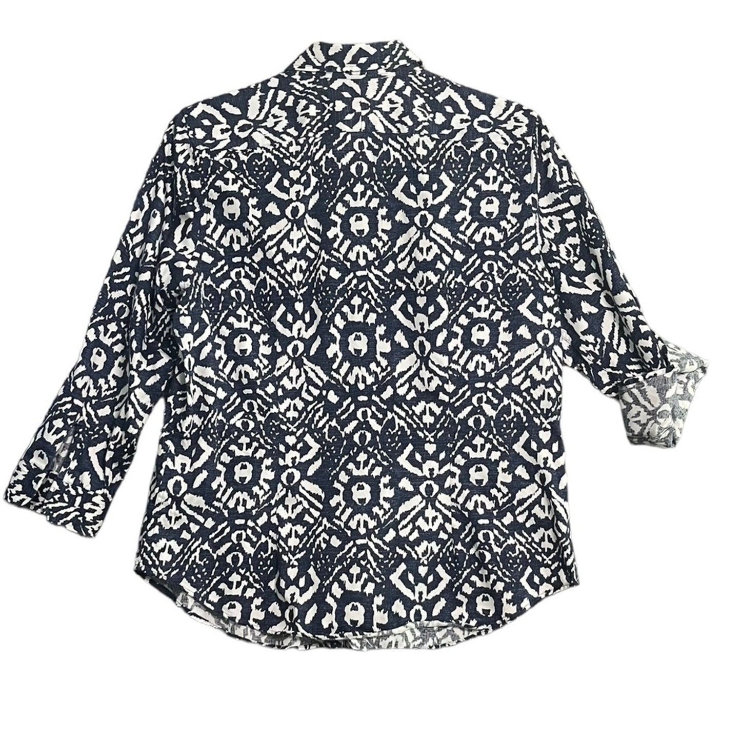 Lauren Ralph Lauren Womens Blouse Large Blue White Long Sleeve Button Down 