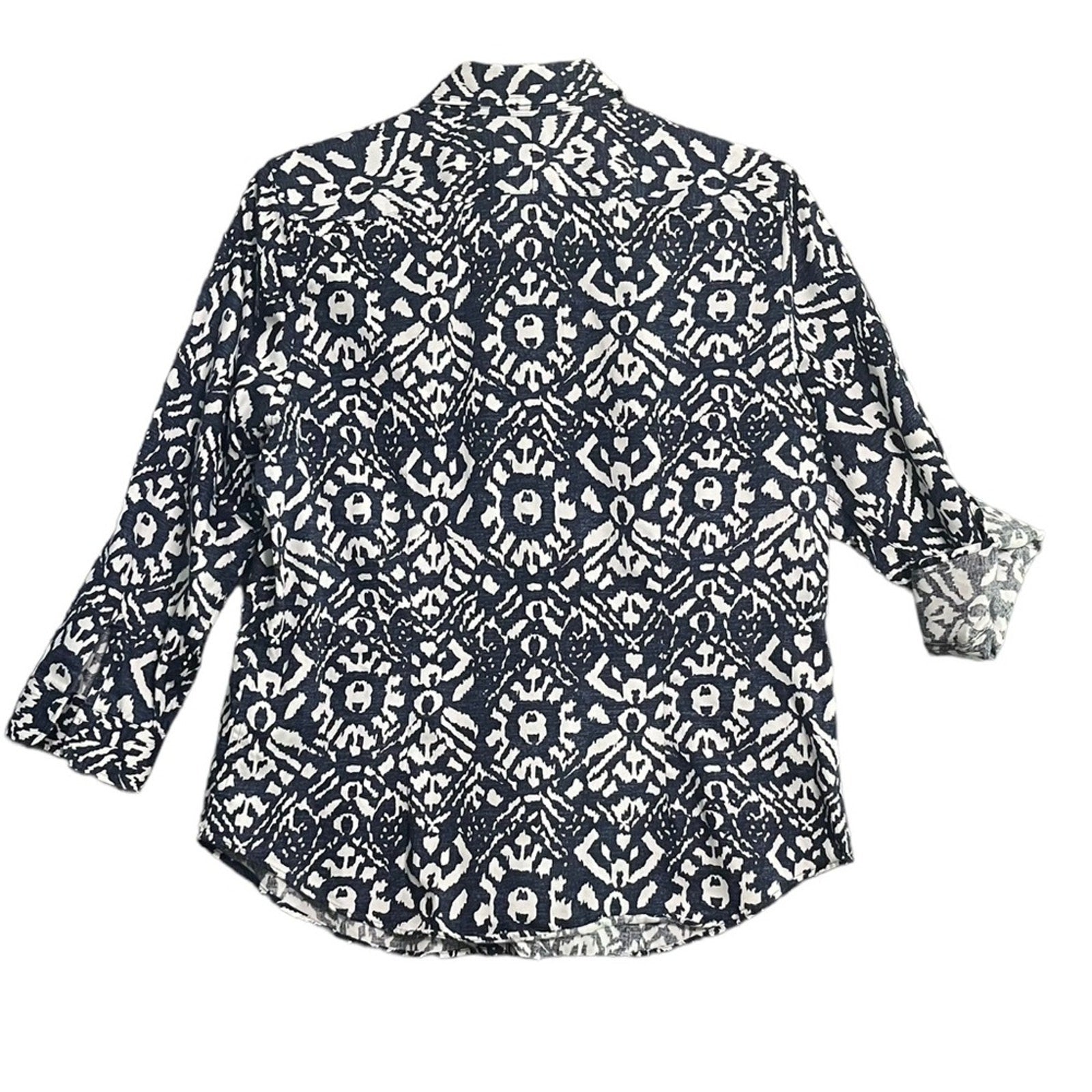 Lauren Ralph Lauren Womens Blouse Large Blue White Long Sleeve Button Down 