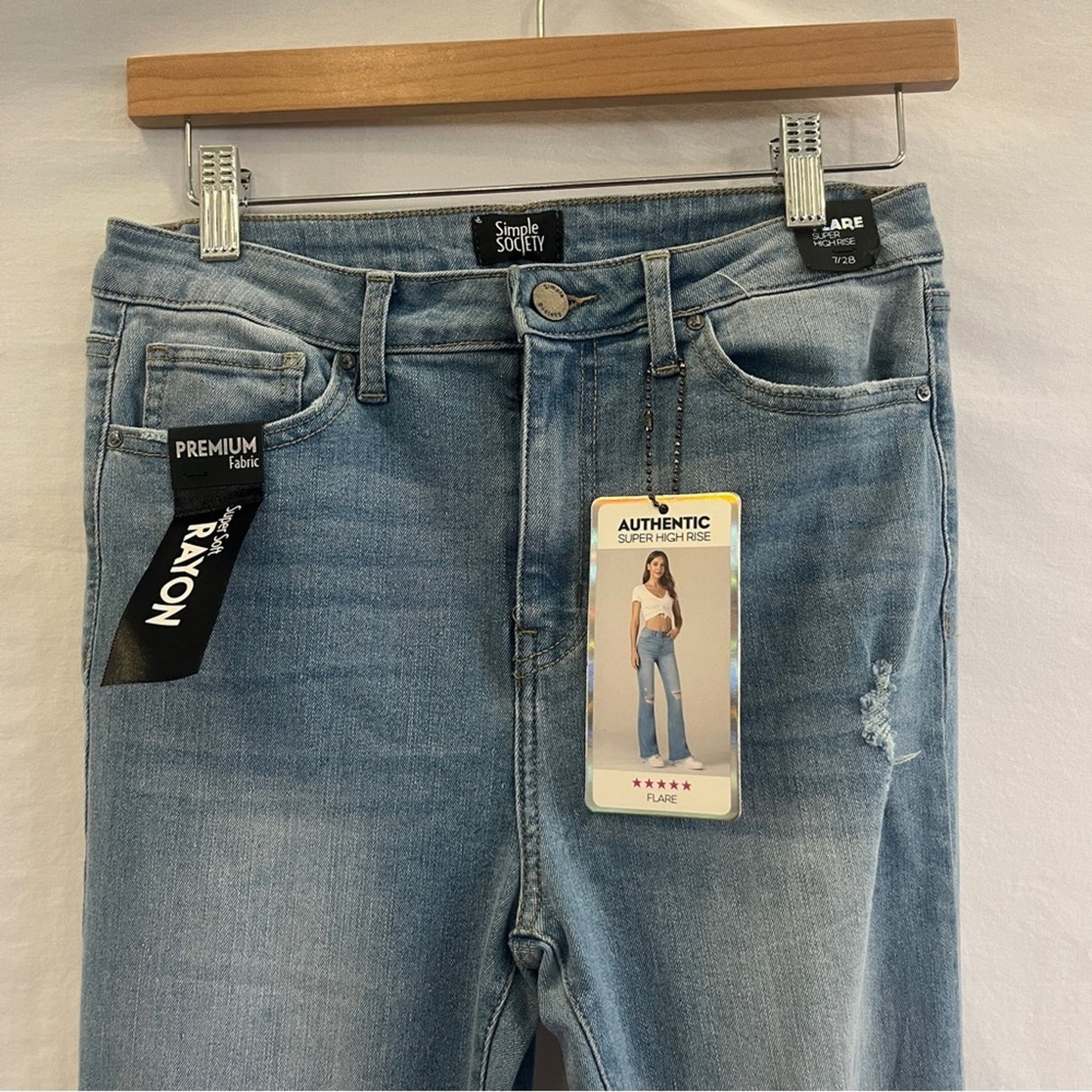 Simple Society Super High Rise Flare Jeans Juniors Size 7 Premium Fabric Modern