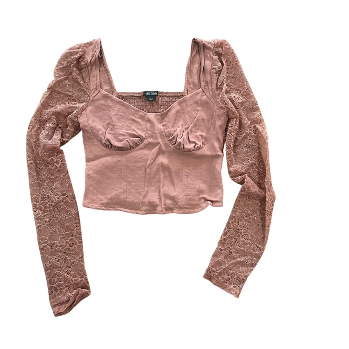 Wild Fable Womens Crop Top Small Sweetheart Neck Long Lace Sleeves Y2K Sexy 