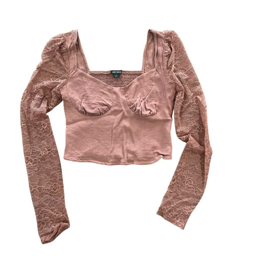 Wild Fable Womens Crop Top Small Sweetheart Neck Long Lace Sleeves Y2K Sexy 