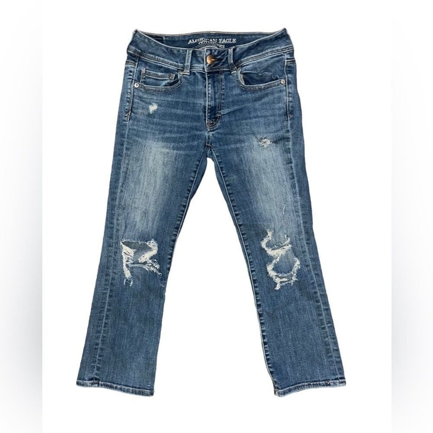 American Eagle Kick Crop Jeans Womens Size 6 Distressed Super Stretch 