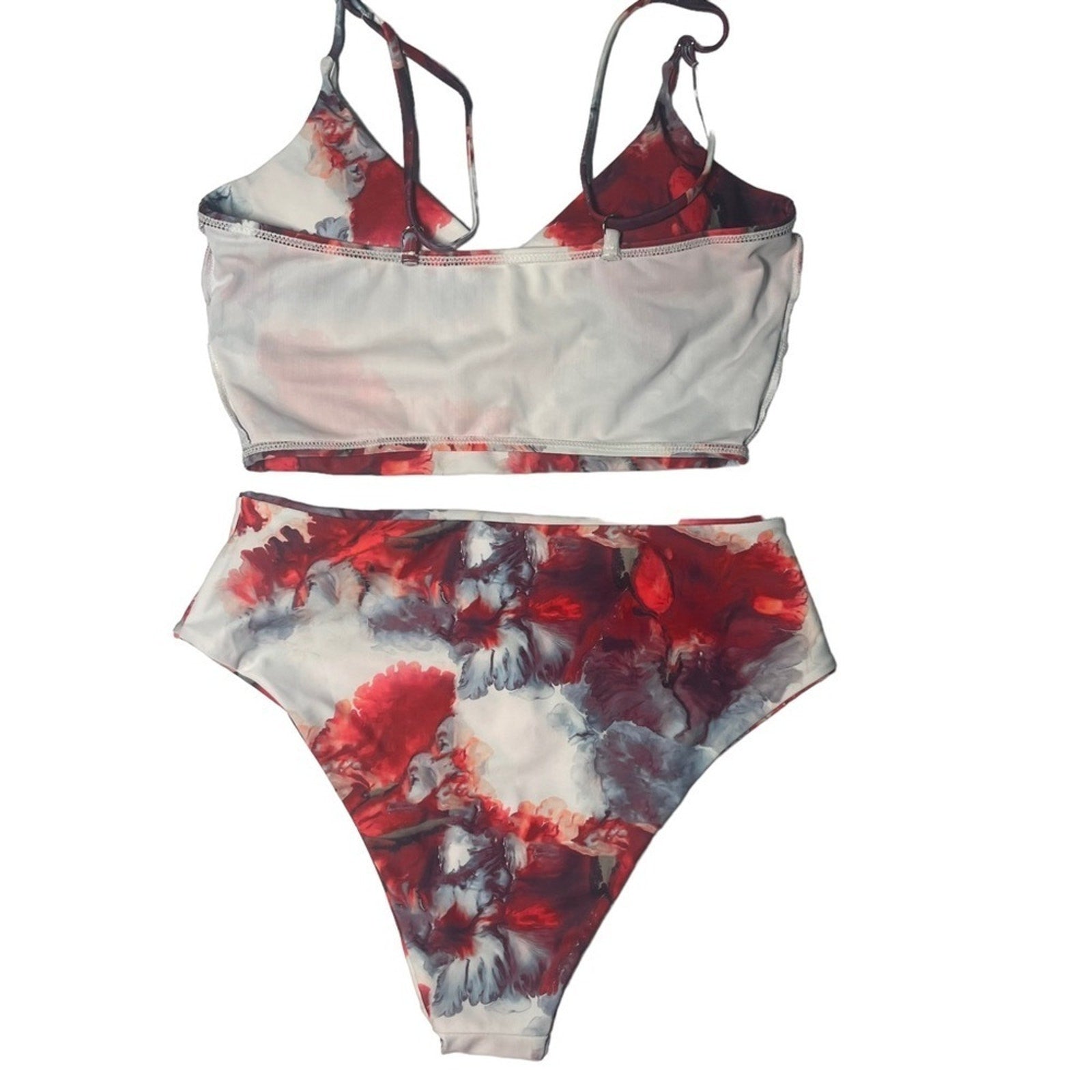ROMWE Womens Bikini Swimsuit Size Small Red Black Tie Dye Split Thigh High