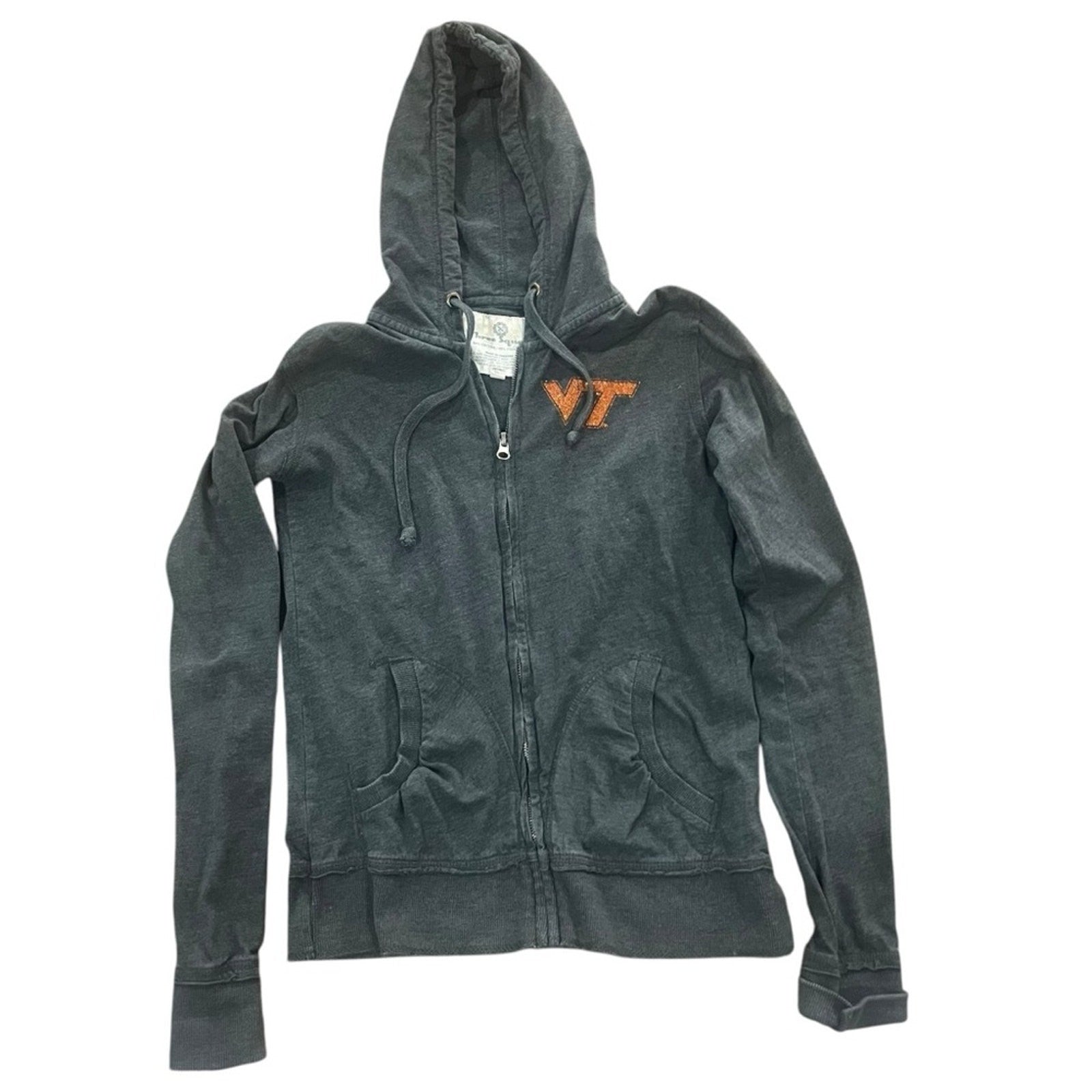 Virginia Tech VT Three Square Dark Gray Full Zip Long Sleeve Hoodie Size Medium