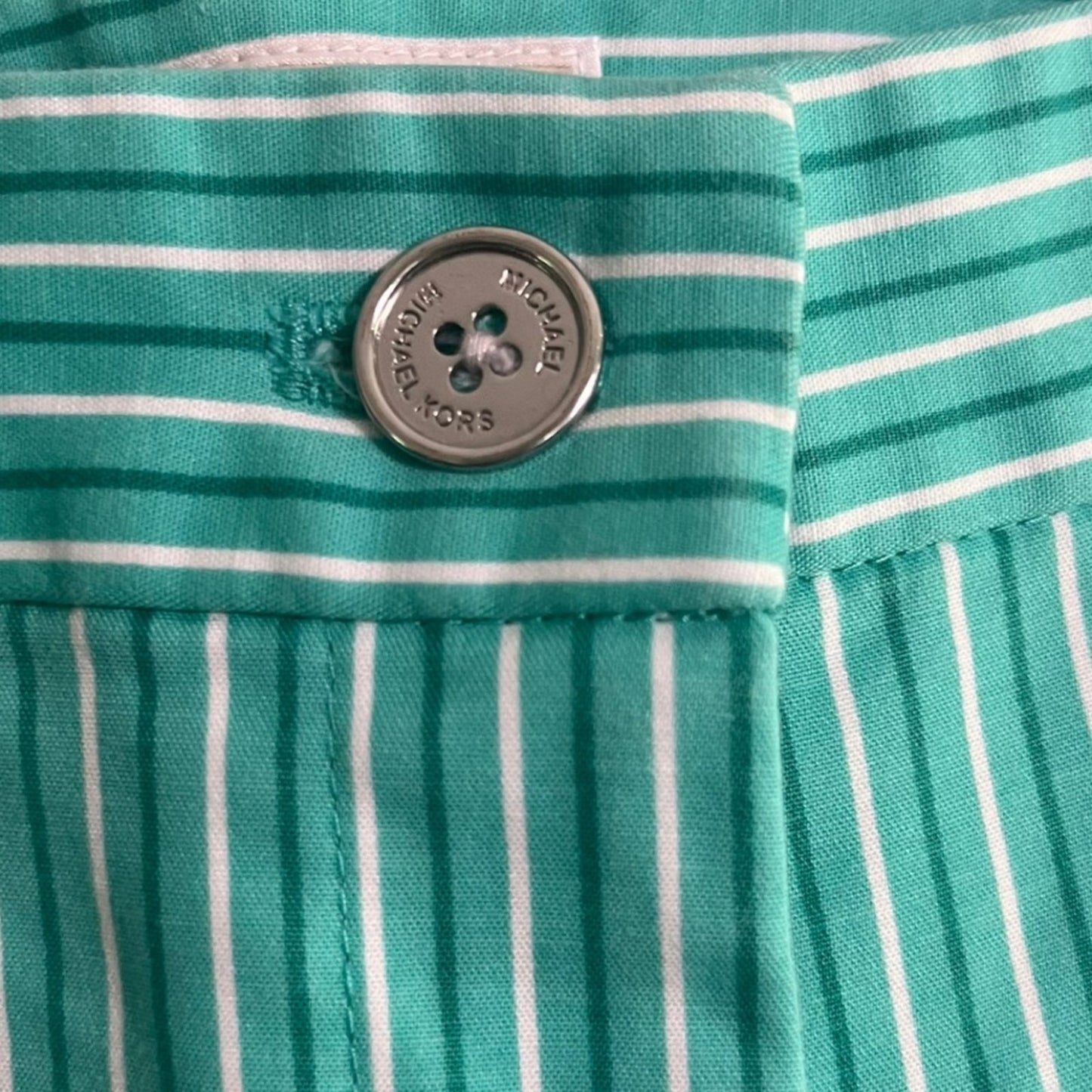 Michael Kors Shorts Womens Size 12 Turquoise Striped Flat Front Button Zip 