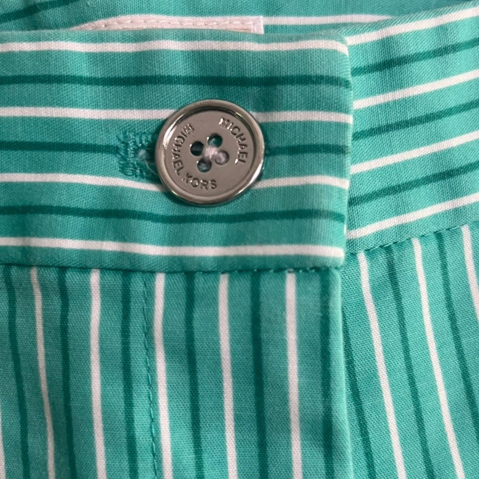 Michael Kors Shorts Womens Size 12 Turquoise Striped Flat Front Button Zip 