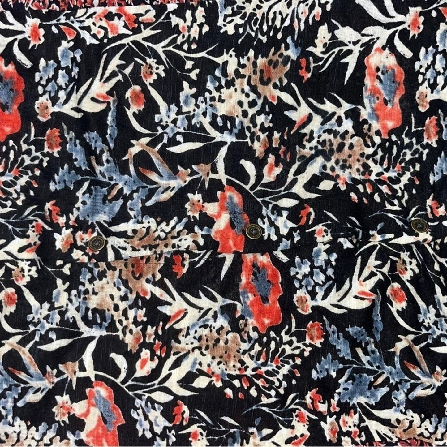 Lucky Brand Mixed Print Blouse Womens Size Small Back Button Ruffle Boho Chic
