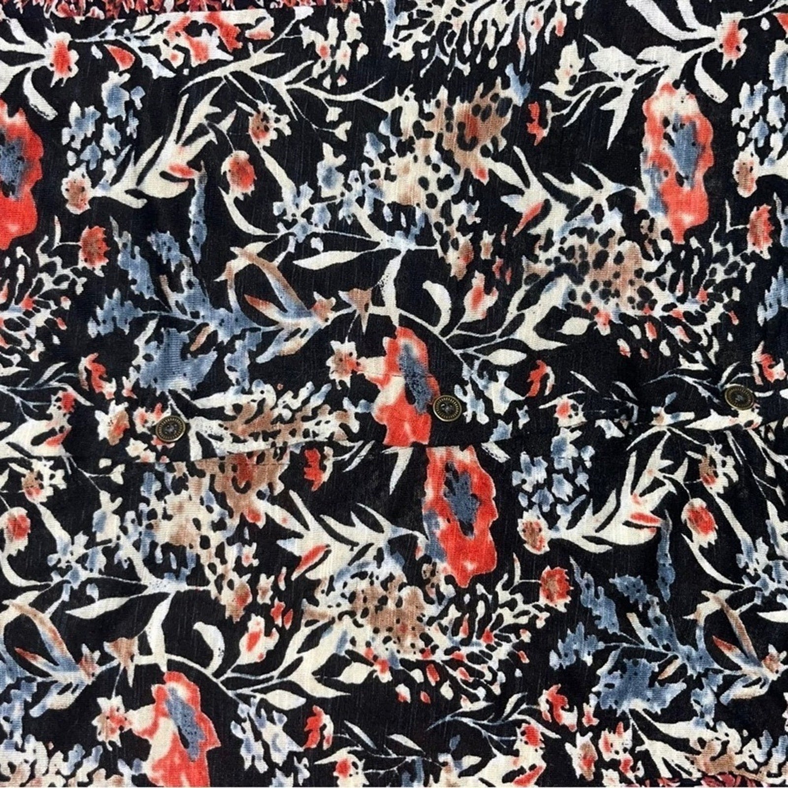 Lucky Brand Mixed Print Blouse Womens Size Small Back Button Ruffle Boho Chic