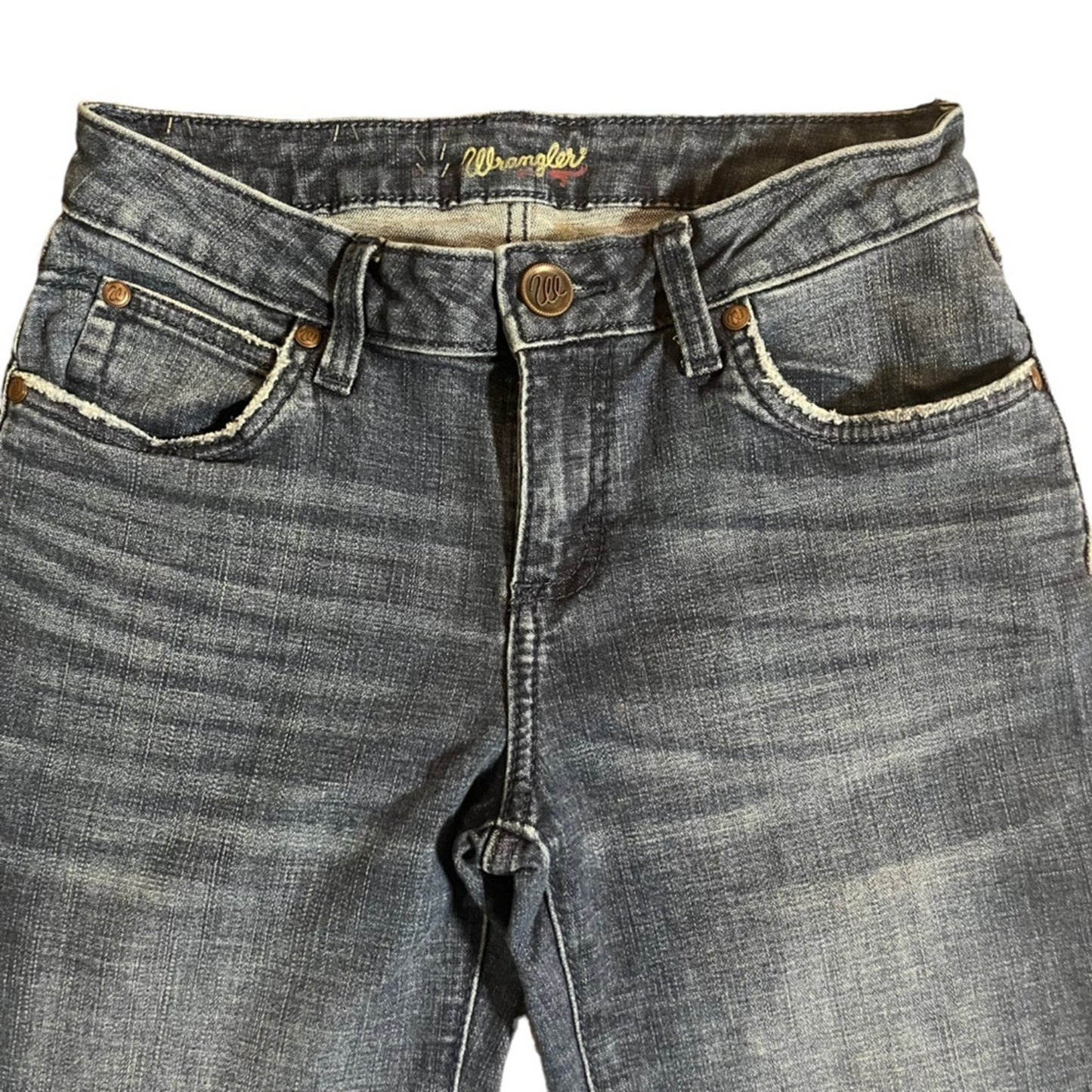 Wrangler Retro Mid Rise Wide Leg Trouser Jeans Womens Size 3x34 Whiskered Long