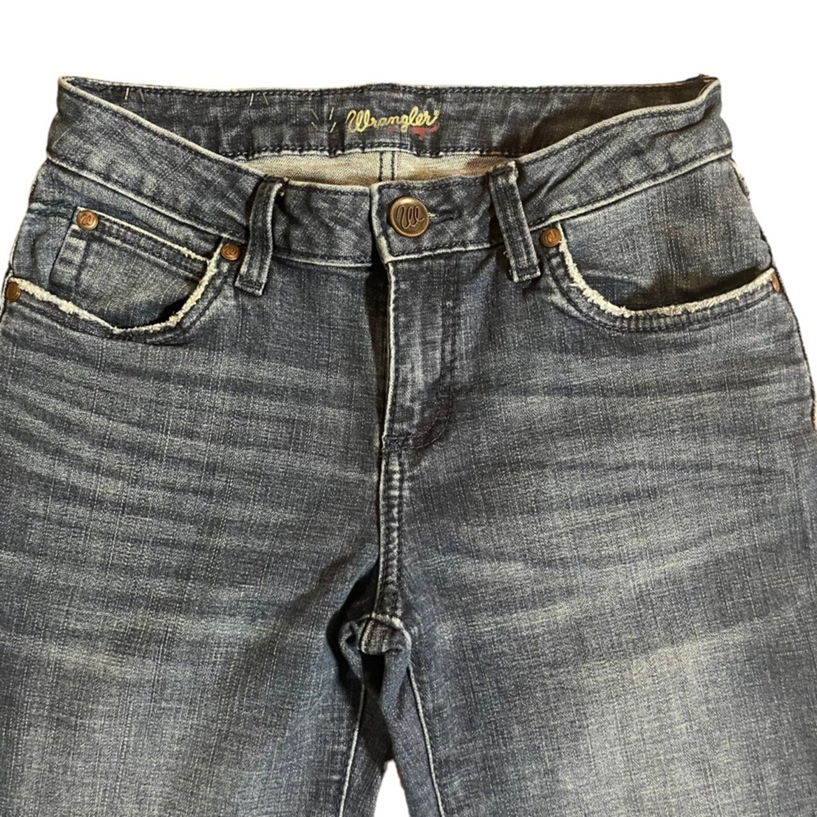 Wrangler Retro Mid Rise Wide Leg Trouser Jeans Womens Size 3x34 Whiskered Long