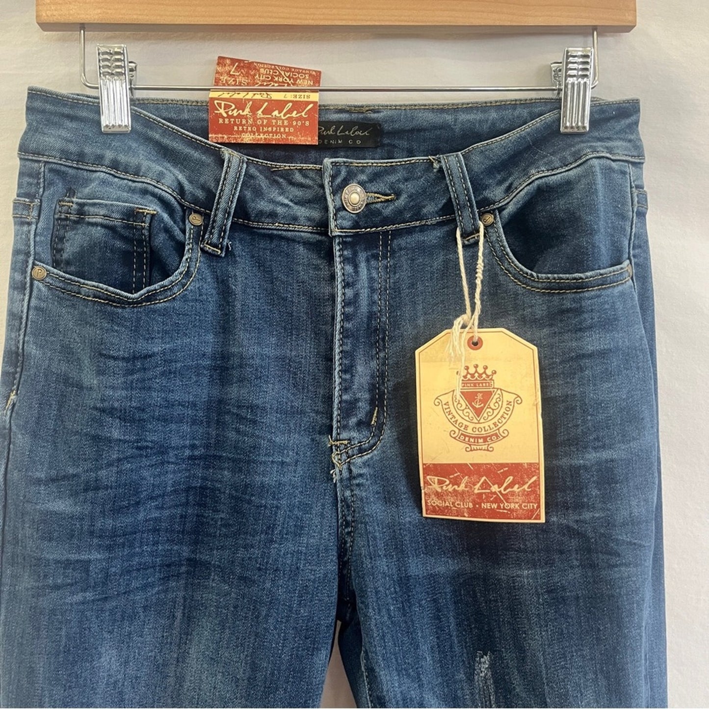 Pink Label Retro Inspired Jeans Juniors Size 7 Distressed Flare Raw Hem Festival