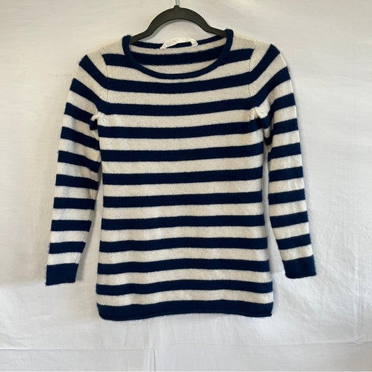 Athleta Backcountry 100% Cashmere Sweater Womens Size XS Blue White Striped Soft
