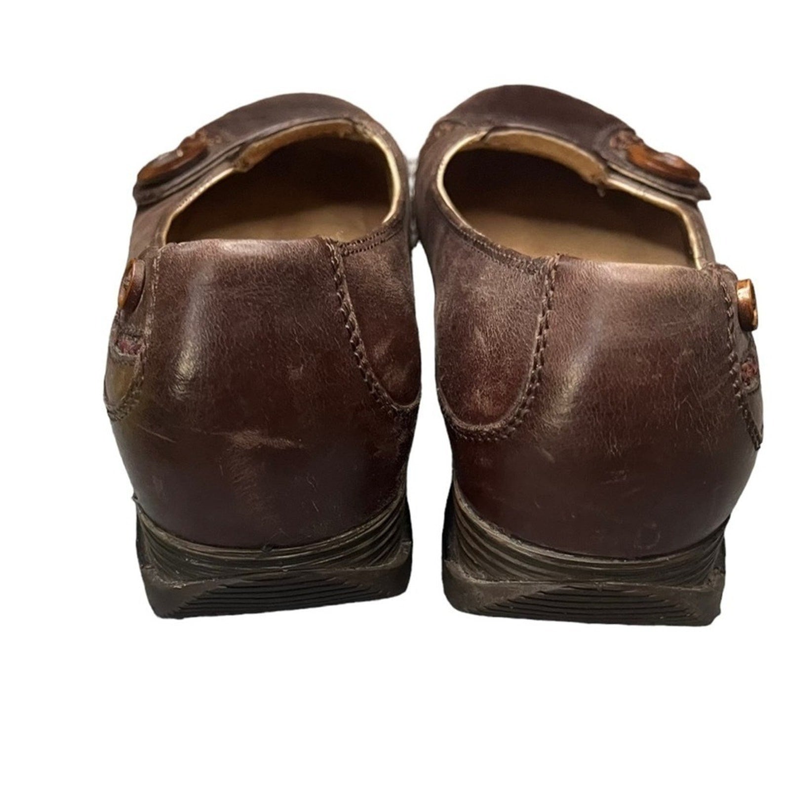 Dansko Pam Women Size 37 Brown Flats Leather Button Wedge Heel Flat 