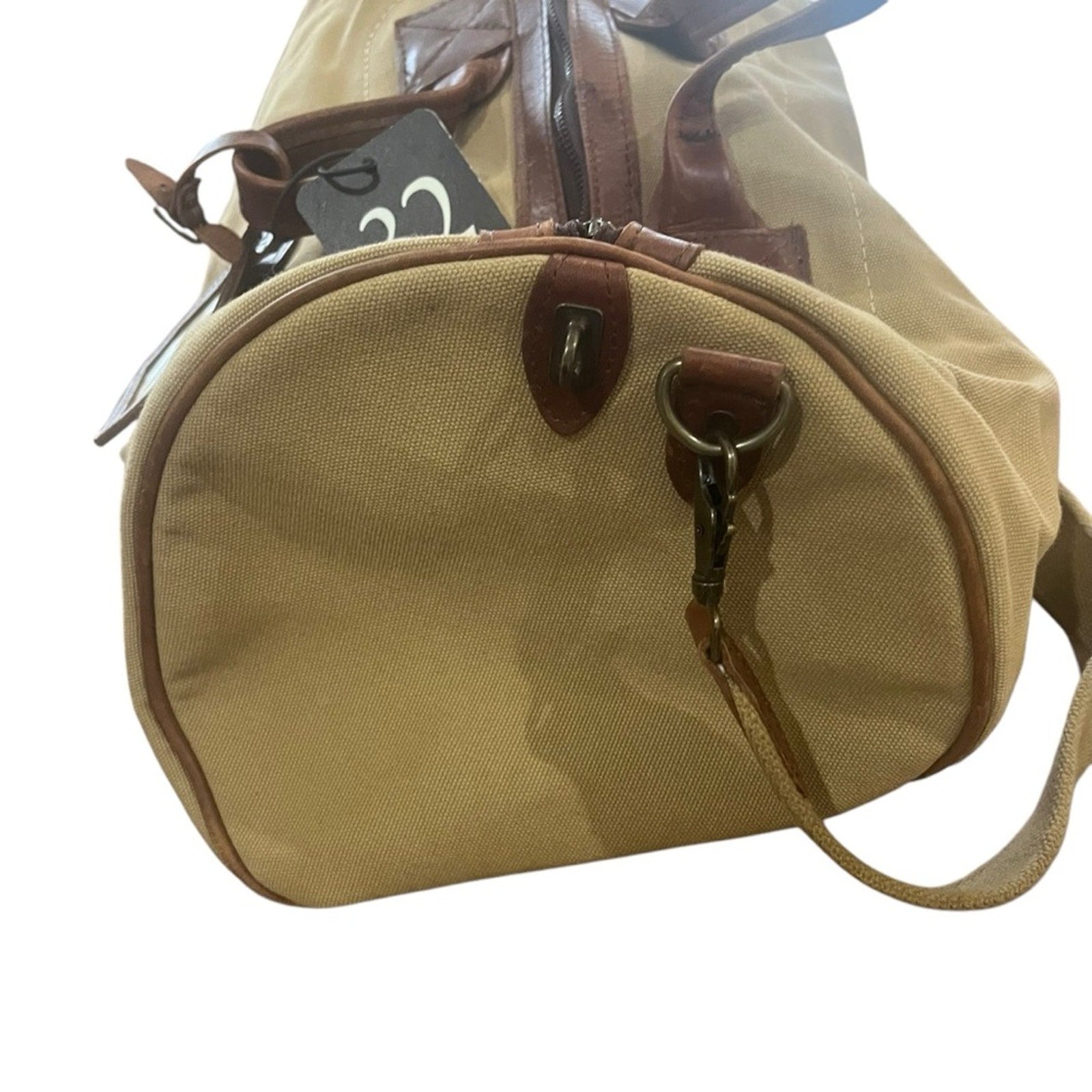 Melvill & Moon Brown Medium Canvas Safari Duffel Bag With Shoulder Strap Leather