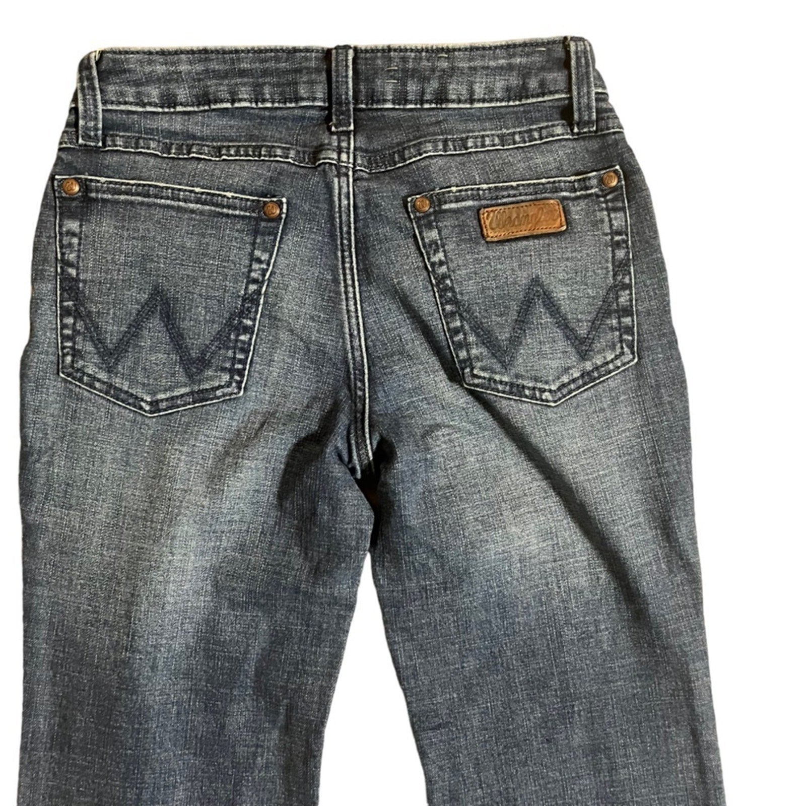 Wrangler Retro Mid Rise Wide Leg Trouser Jeans Womens Size 3x34 Whiskered Long